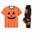 thumbnail image 6 of Family Halloween Pajamas Matching Sets, Orange Jack‑o‑Lantern Face Black Pumpkin Print Short Sleeve Top and Long Pants Halloween Pajamas for Family, 2 Piece Holiday Sleepwear Halloween Family Pjs Set, 6 of 7