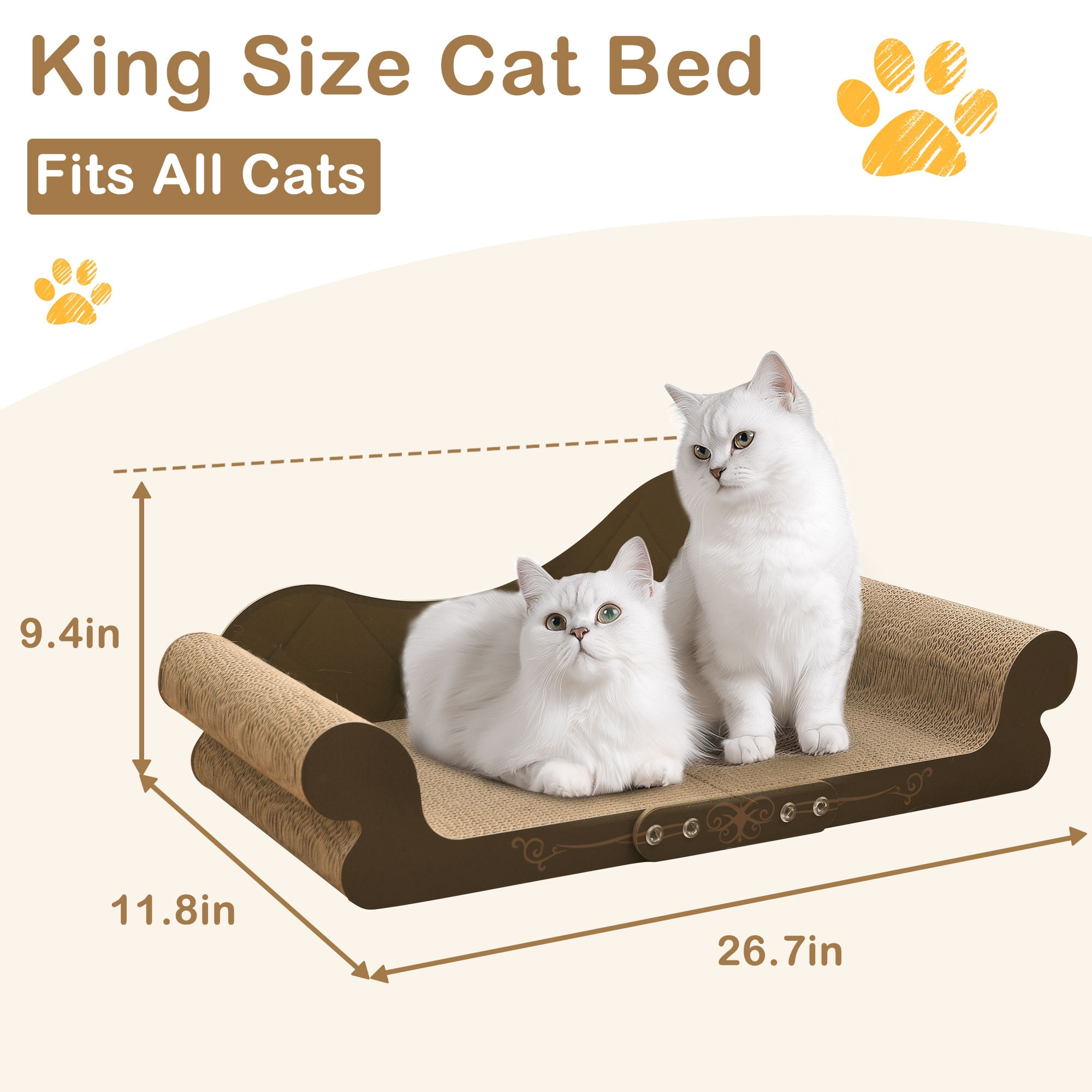 JIUZHEN Cat Scratching Sofa - 26" Large Cardboard Lounge & Scratch Pad for Indoor Cats, Durable Pet Bed Furniture Protector