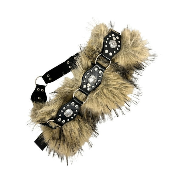 lixuesong 90s Western Type Waistband Punk Studded Faux Leather Furry Belt for Women Lady Adjustable Stylish Waist Accessory