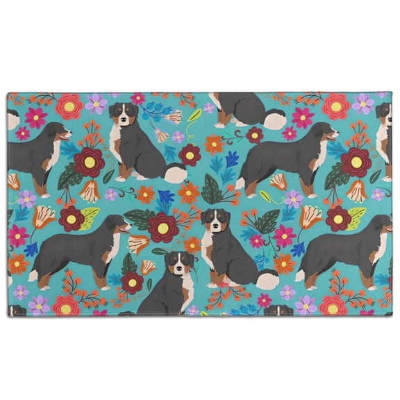 Bernese Mountain and Flower Door Rugs,Washable Non Slip Door Mats Indoor,Decorative Door Mats,Entry Mat Indoor for Entrance,Bedroom,Kitchen,Bathroom,17"x30"