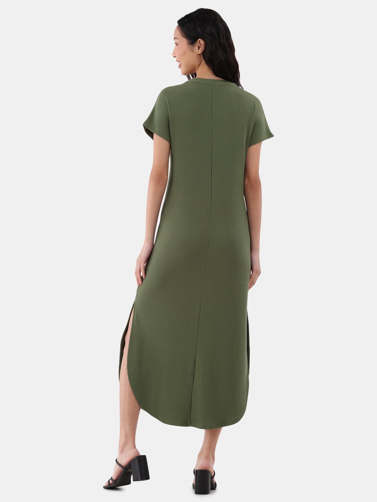 Time and Tru Women's and Women's Plus Rib Maxi Dress with Short Sleeves, Sizes XS-4X