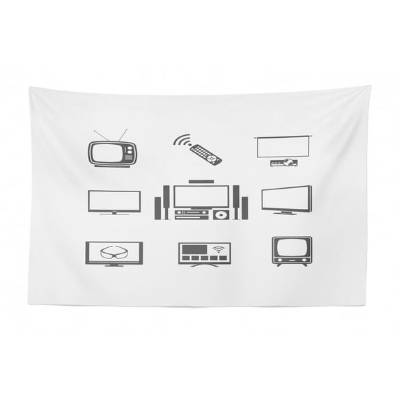 Cinema Tapestry, Movie Theater Composition with Stage Ticket Popcorn Camera Director Seat, Fabric Wall Hanging Decor for Bedroom Living Room Dorm, 2 Sizes, Multicolor, by Ambesonne