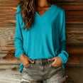 thumbnail image 6 of YUGYXL Women Long Sleeve Shirts Trendy Casual Dressy V Neck Loose Fit Summer Fall Tunic Clothes Blue Sweatshirt S, 6 of 7