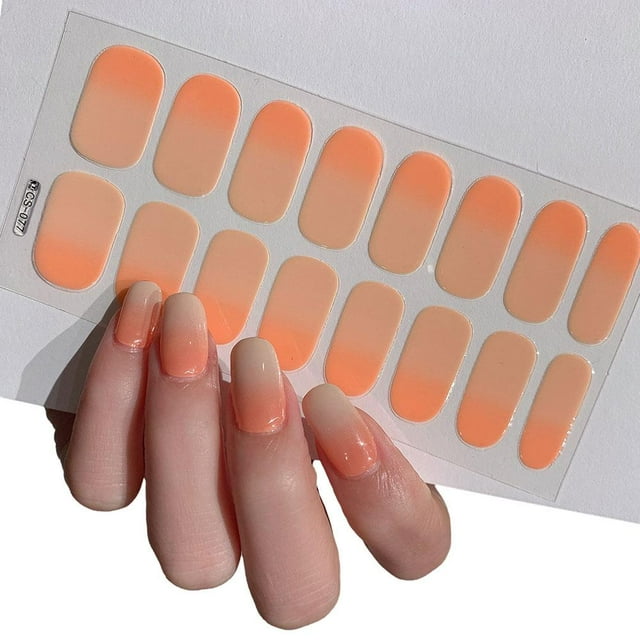 16 Pcs/Set Gradient Semi-Cured Gel Nail Strips Patch Waterproof Adhesive Wraps Full DIY