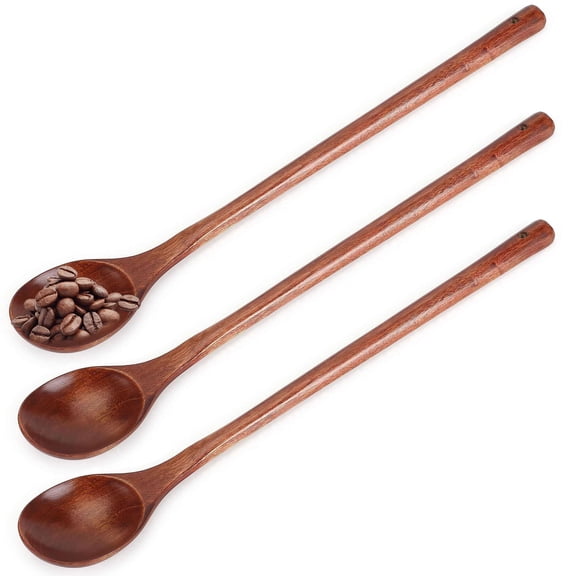 POITVD 3PCS Wooden Cooking Spoons 13 Inch Long Handle Wood Spoon Set Nonstick Kitchen Utensils for Cooking Stirring Serving Mixing
