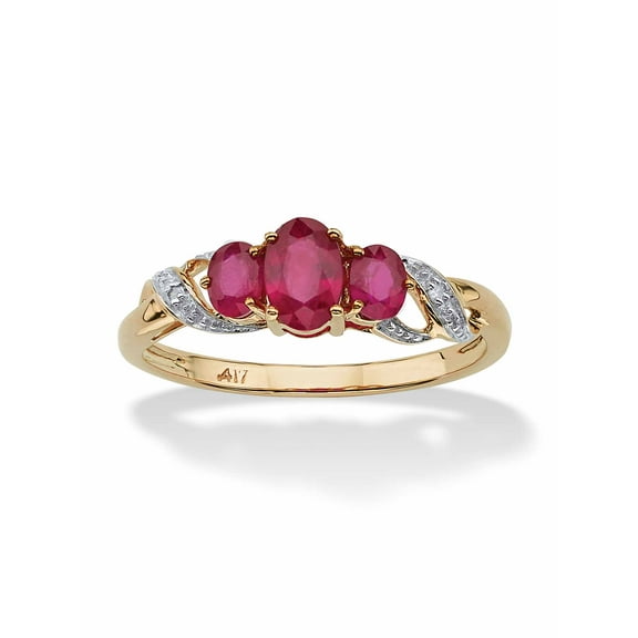 PalmBeach Jewelry 1 TCW Oval-Cut Ruby and Diamond Accent Three Stone Ring in 10k Gold