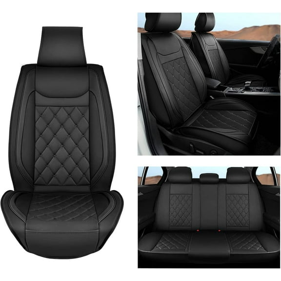 Nilight 5 Car Seat Covers Waterproof Faux Leather Cushions Anti-Slip Universal Fit for 5 Passenger Cars Hyundai Honda Accord Kia Civic Corolla Camry CR-V RAV4 Fusion SUV Truck (Full Set, Black)
