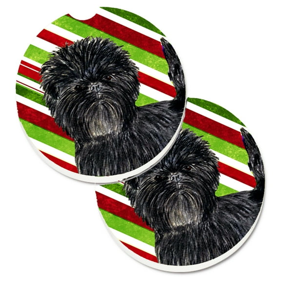 Affenpinscher Candy Cane Holiday Christmas Set of 2 Cup Holder Car Coasters