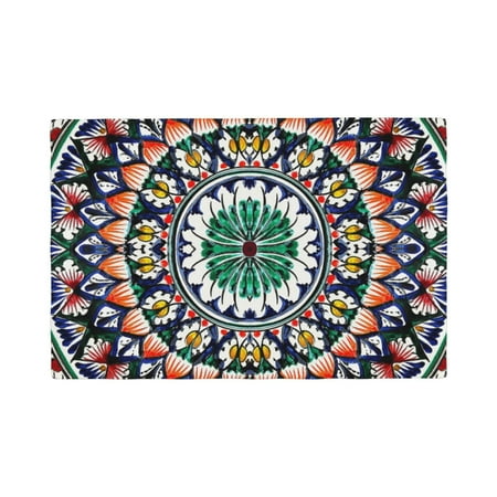 

Table Placemats Set of 4 - Colorful With Blue Oriental 12x18 In Faux Linen Double Heat Resistant Place Mats Cloth Indoor/Outdoor Placemats Washable Table Mats for Dining Kitchen Party