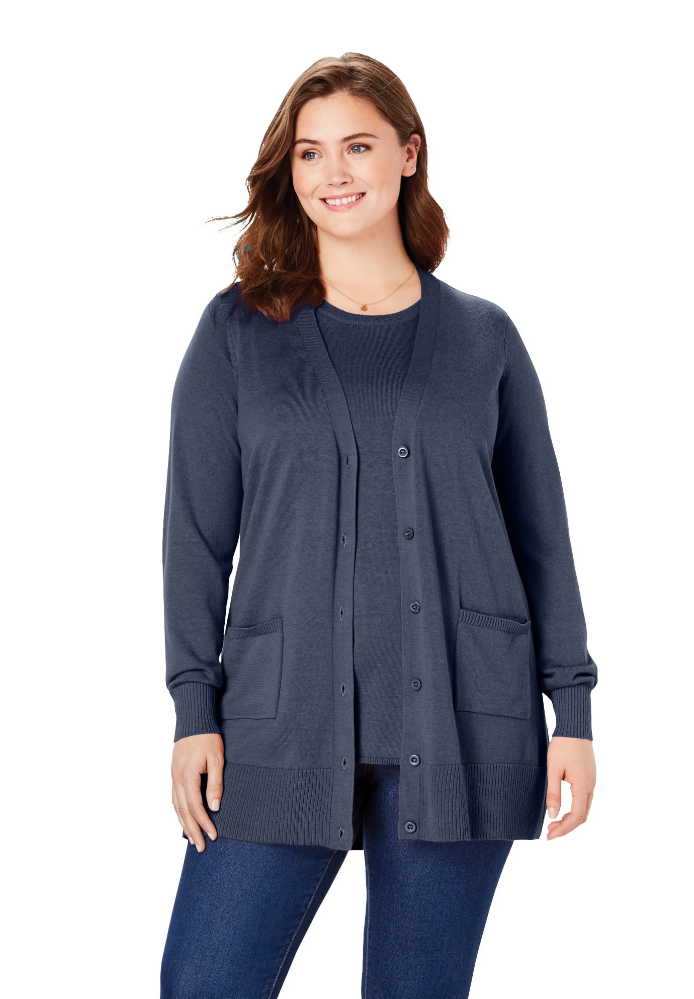 Woman Within Plus Size The Cotton Perfect Boyfriend Cardigan - Walmart.com