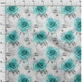 thumbnail image 3 of oneOone Georgette Viscose Turquoise Green Fabric Leaves & Rose Watercolor Quilting Supplies Print Sewing Fabric By The Yard 42 Inch Wide, 3 of 4