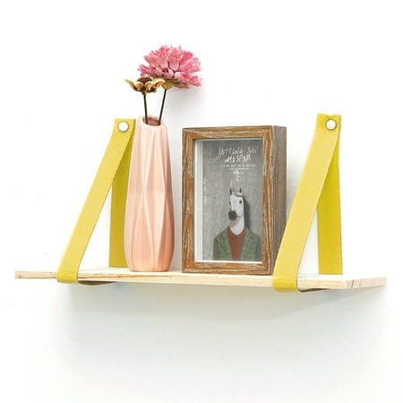 

HONEIER Wall Shelf Decorative Rustic Felt Lanyard Wall Floating Shelves Wood Wall-Mountable Hanging Shelf for Home Living Room Kitchen