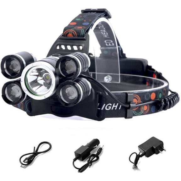 LED Headlamp Flashlight, 4 Modes Adjustable Zoomable Focusing Headlight, Ultra Bright 5 Head Light with Rechargeable Batteries, IPX-5 Waterproof for Night Camping Fishing