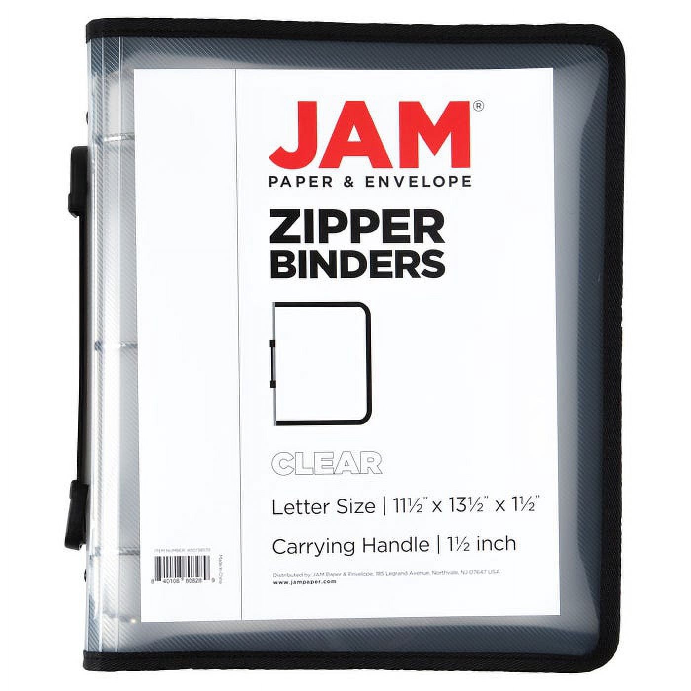 JAM Paper Plastic Zipper Binders, 11.5 x 10.25 x 1.5 inches, Clear, 1 Pack