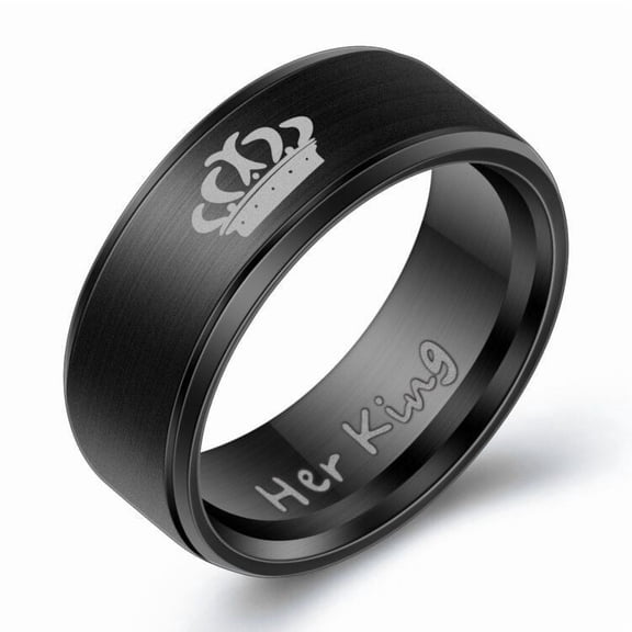 His Queen Her King Titanium Steel Couple Rings, Matching Set, European and American Style, Geometric Shape, Metal Geometry Elements, Festival Gift