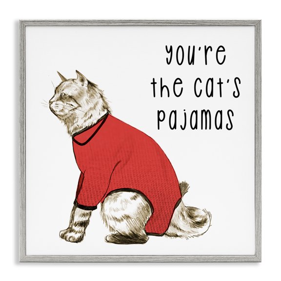 Stupell Industries Contemporary The Cat's Pajamas Funny Pet Gray Framed Giclee Art, 17 x 17, by Lil' Rue
