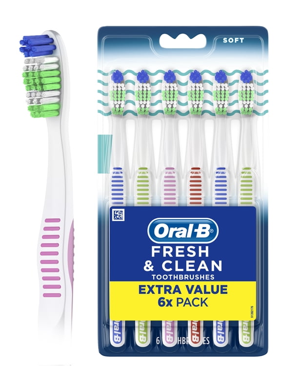Oral-B Fresh and Clean Manual Toothbrush, Various Colors, Soft, 6 Ct