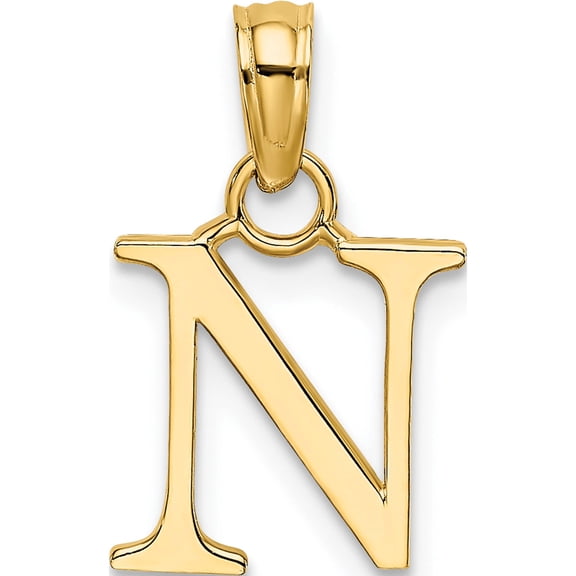 14K Yellow Gold Polished Block Letter N Initial Pendant Made In United States k6423n