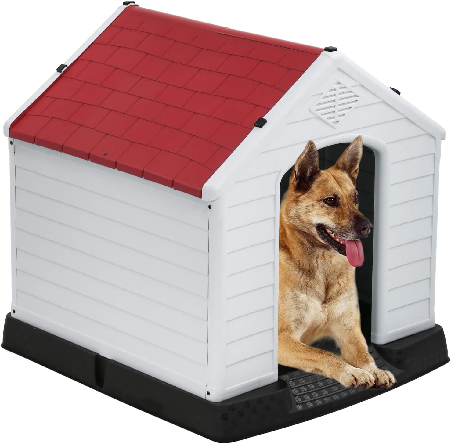 FDW Red Waterproof Plastic Pet House Indoor Outdoor Ventilated Shelter for Large Pets 41"L x 37"W x 39"H