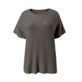 thumbnail image 4 of VISALY Turtleneck Sweatshirt Tunic Sweatshirt Sweaters for Women Casual Crew Neck Short Sleeve Sweater Lightweight Knit Batwing Fall Tops Soft Sweaters Womens Sweatshirt Women Pullover Sweaters Grey S, 4 of 5