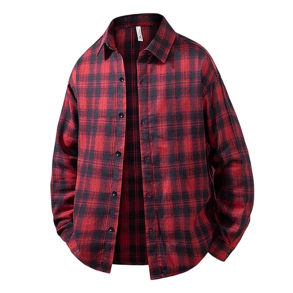 Ceisia Men's Relaxed Fit Long Sleeve Plaid Flannel Shirt Casual Button Down Turndown Collar Shirt Red L Gifts