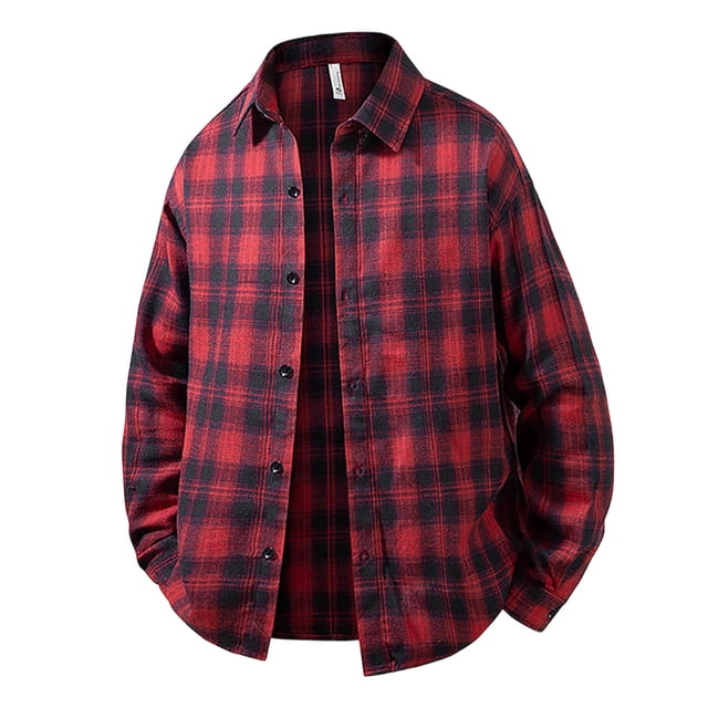 Ceisia Chemise en Flanelle à Carreaux à Manches Longues Coupe Décontractée pour Homme, Chemise Décontractée à Boutons avec Col Rabattu Rouge TG Cadeaux