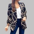 thumbnail image 3 of Chaqueta de traje estampada para mujer, frente abierto, manga larga, cuello vuelto, chaquetas de oficina con estampado de moda ajustadas, color caqui L, 3 of 6