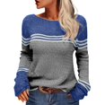 thumbnail image 2 of PEASKJP Women Autumn Winter Colorblock Pullover Sweaters Round Neck Striped Slim Fitting Knitwear Tops(Grey,S), 2 of 6