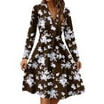 thumbnail image 2 of WTOBBY Women's Fashion Casual V-Neck Long Sleeve Waist Floral Print Midi Dress Feminine Floral Pattern with Accentuated Waist for Spring Versatile Length for Work and Play,Brown M, 2 of 5