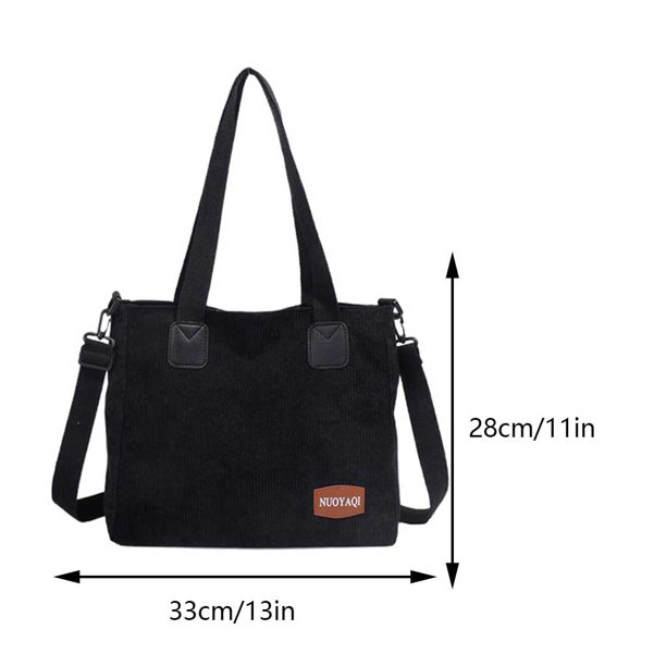 Bolso de mano de pana para mujer Bolso de hombro de invierno Bolso hobo con cremallera y asa superior (negro)