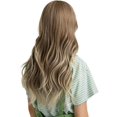 thumbnail image 4 of (B) Peluca de 26 pulgadas de largo color castaño oscuro con flequillo y puntas ligeramente rizadas, cabello sintético natural, pelucas rectas para mujeres, uso diario, fiestas, cosplay, 4 of 5