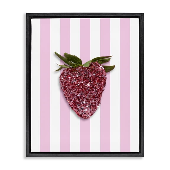 Stupell Industries Contemporary Glimmer Strawberry on Green Stripes Black Floating Frame Canvas Art, 17 x 21, by LISH Creative