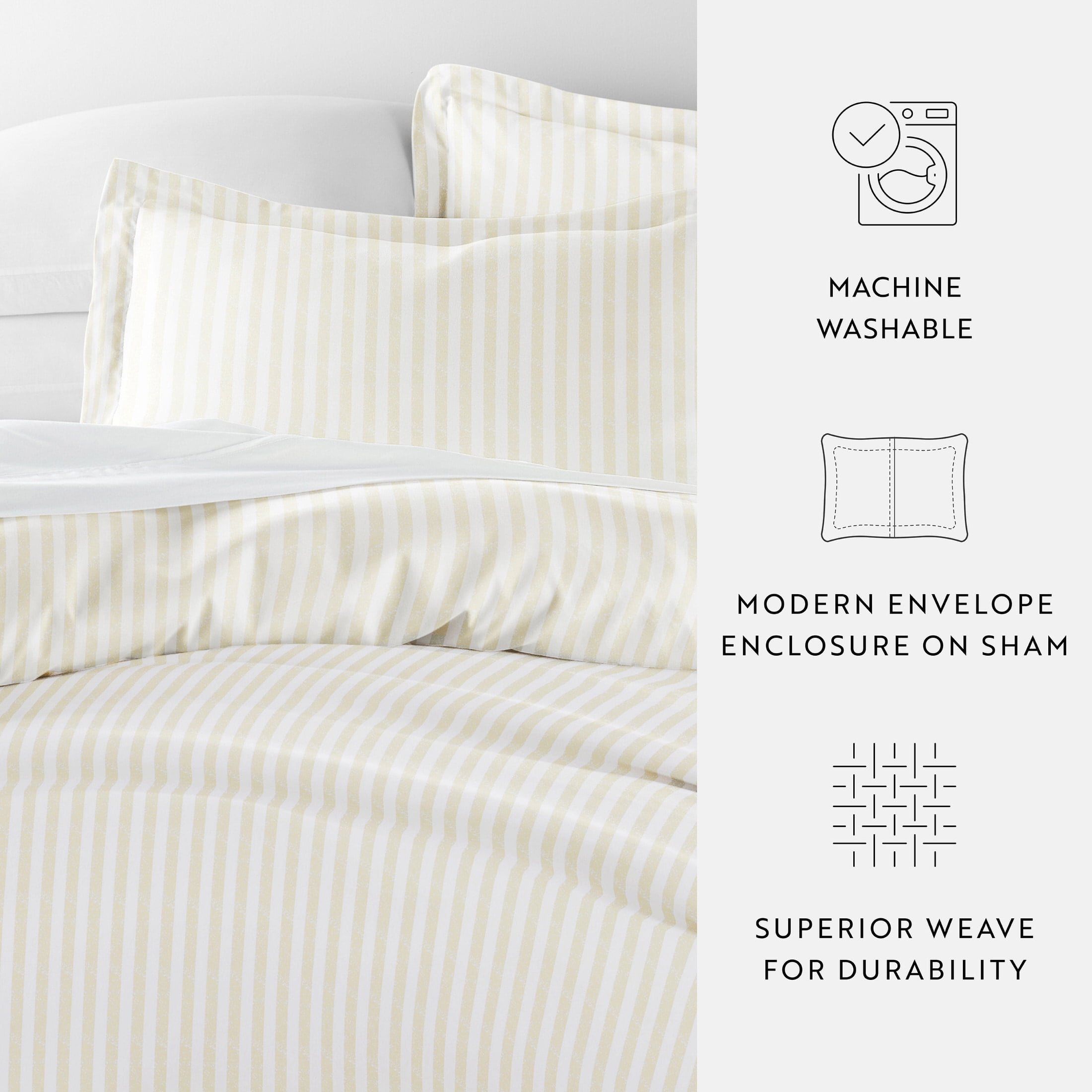 Noble Linens Ivory Puffed Rugged Stripes 2 Piece Duvet Cover Set, Twin/TwinXL