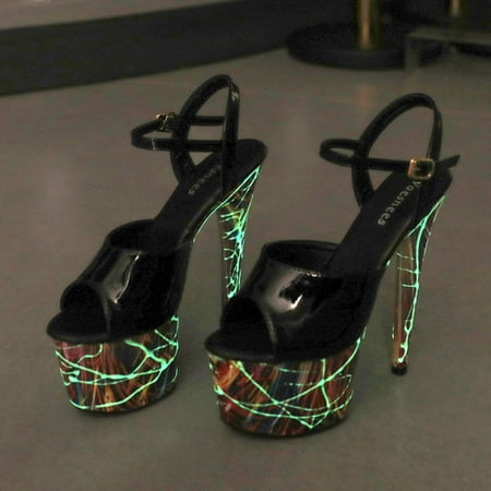 

Aayomet Platform Sandals Fluorescent Luminous Leather High Heels Hin Heels Super High Heels Platform Sandals For Women Black 7