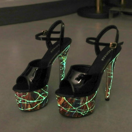 

Aayomet Platform Sandals Fluorescent Luminous Leather High Heels Hin Heels Super High Heels Platform Sandals For Women Black 9