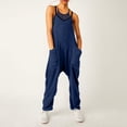 thumbnail image 4 of CCRFTGI Fleece Jumpsuit Women 2025 Winter Warm Casual Fuzzy Overalls Cozy Suspender Straps One-Piece Jumpsuits Plus Size Snow Pants with Pockets Navy 2XL, 4 of 6