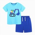thumbnail image 4 of NOLDARES Baby Boy Summer Clothes 2pcs Crewneck Short Sleeve Shirt Cotton Shorts Dinosaur Truck Print Outfits(Blue,6-7 Y), 4 of 9