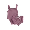 thumbnail image 2 of Qiylii 2 Pcs Baby Girl Solid Color Clothes Set, Ruffled Sleeveless Romper+Shorts, 2 of 8