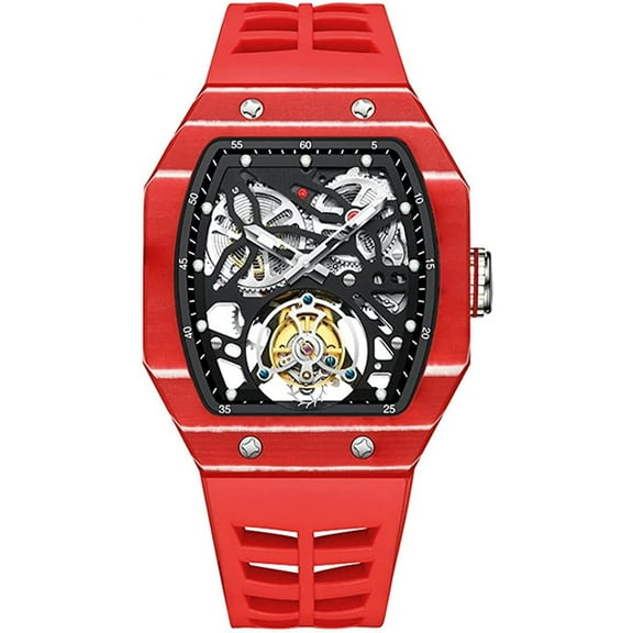 AESOP Mechanical Hand-Wind Square Wrist Watch Men's Stainless Steel and Silicone Sapphire Male Skeleton Real Tourbillon Clock Waterproof Luminous Chronograph