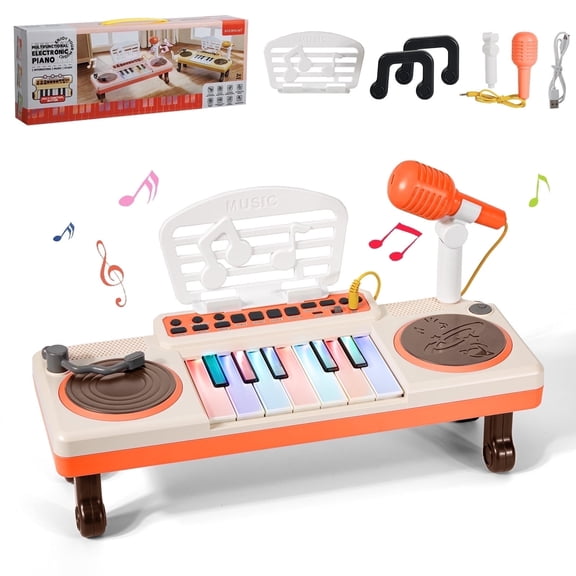 Dammyty Musical Toddler Piano Keyboard with Microphone, Educational Baby Music Toy for Kids