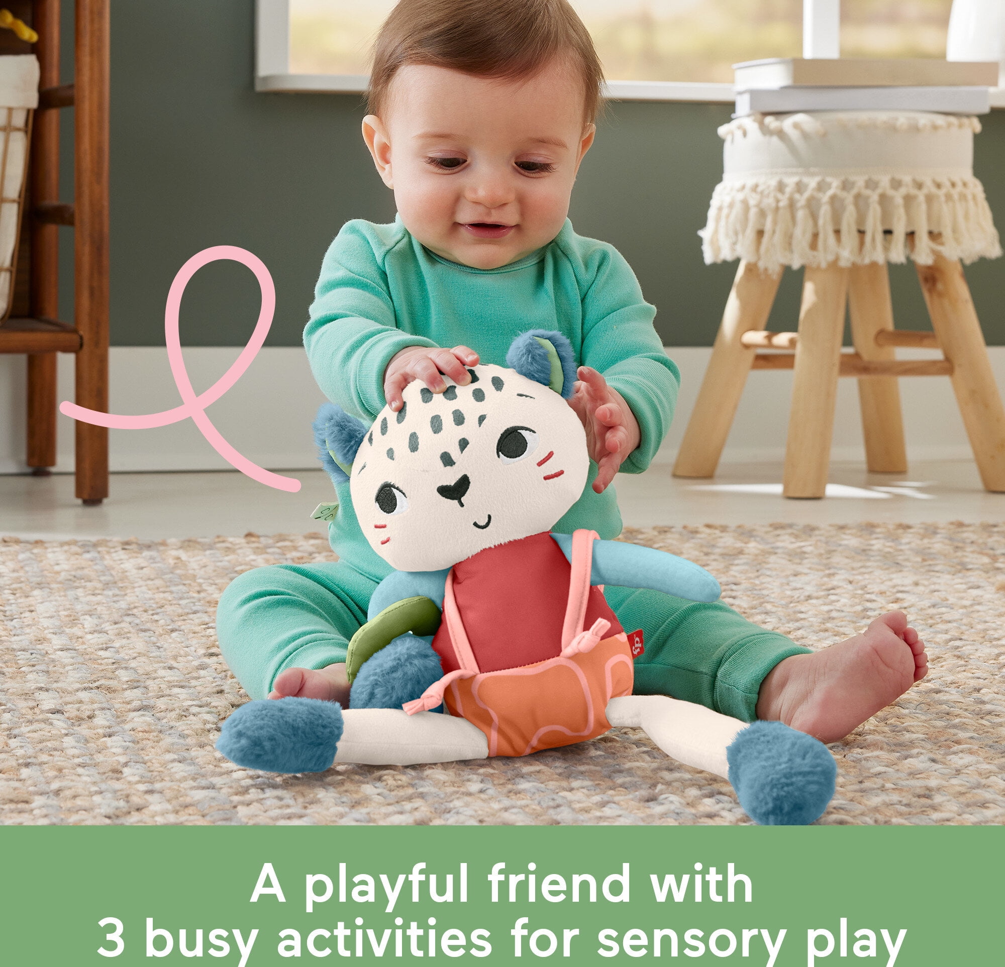 Fisher-Price Planet Friends Spotting Fun Snow Leopard Baby Sensory Toy for Newborns and Infant
