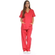 Women's Scrub Sets Six Pocket Medical Scrubs (V-Neck with Cargo Pant) - Red