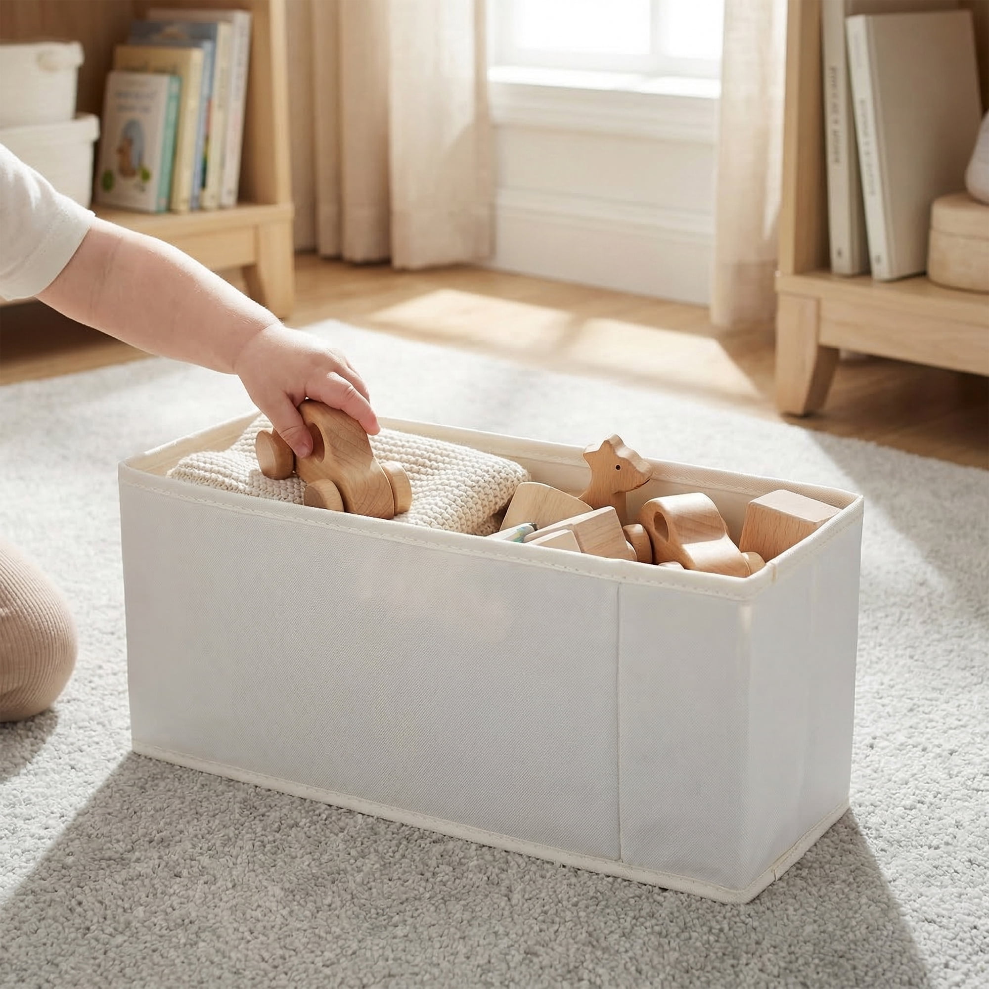 Unique Bargains 3pcs Storage Cube Fabric Storage Bin White 17.3*3.9*7.9in