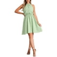 thumbnail image 1 of Vestido Floral Sin Mangas con Cuello Halter y Cintura Fruncida para Mujeres Chic S Verde Claro, 1 of 5