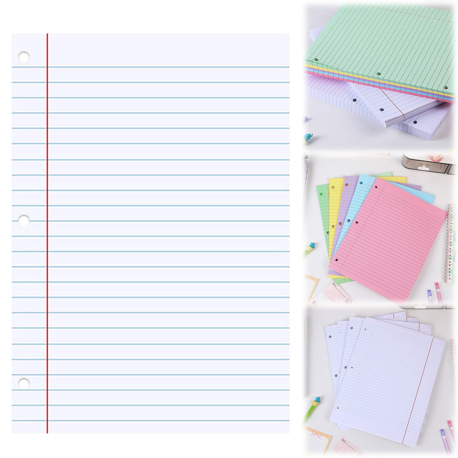 HCTSHG Colored Loose Paper 8" X 11" College Ruled Lined 3 Hole Punched Notebook Filler Paper for 3-Ring Binders Notepad Writing Note Pads Ideal for Home, Office, Binders,Planning & Journaling