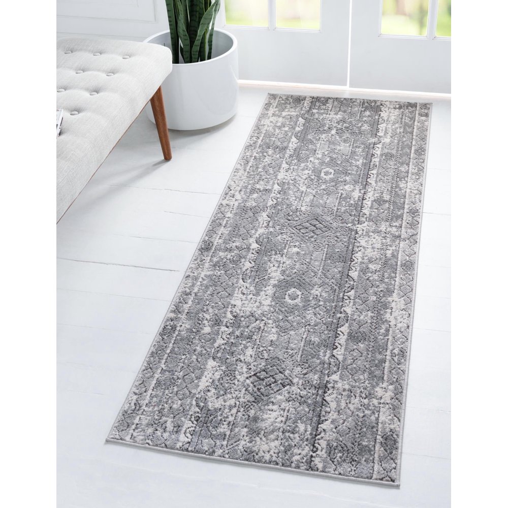 Oregon Collection Rug 6 Ft Runner Gray LowPile Rug Perfect