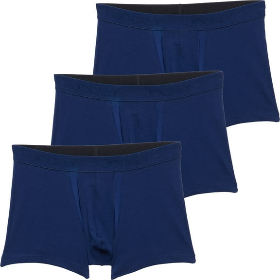 JOCKEY MEN'S UNDERWEAR X3 - 253 EVERYDAY SOLID BLUE MEDIUM - 3 PACK TRUNK BOXER