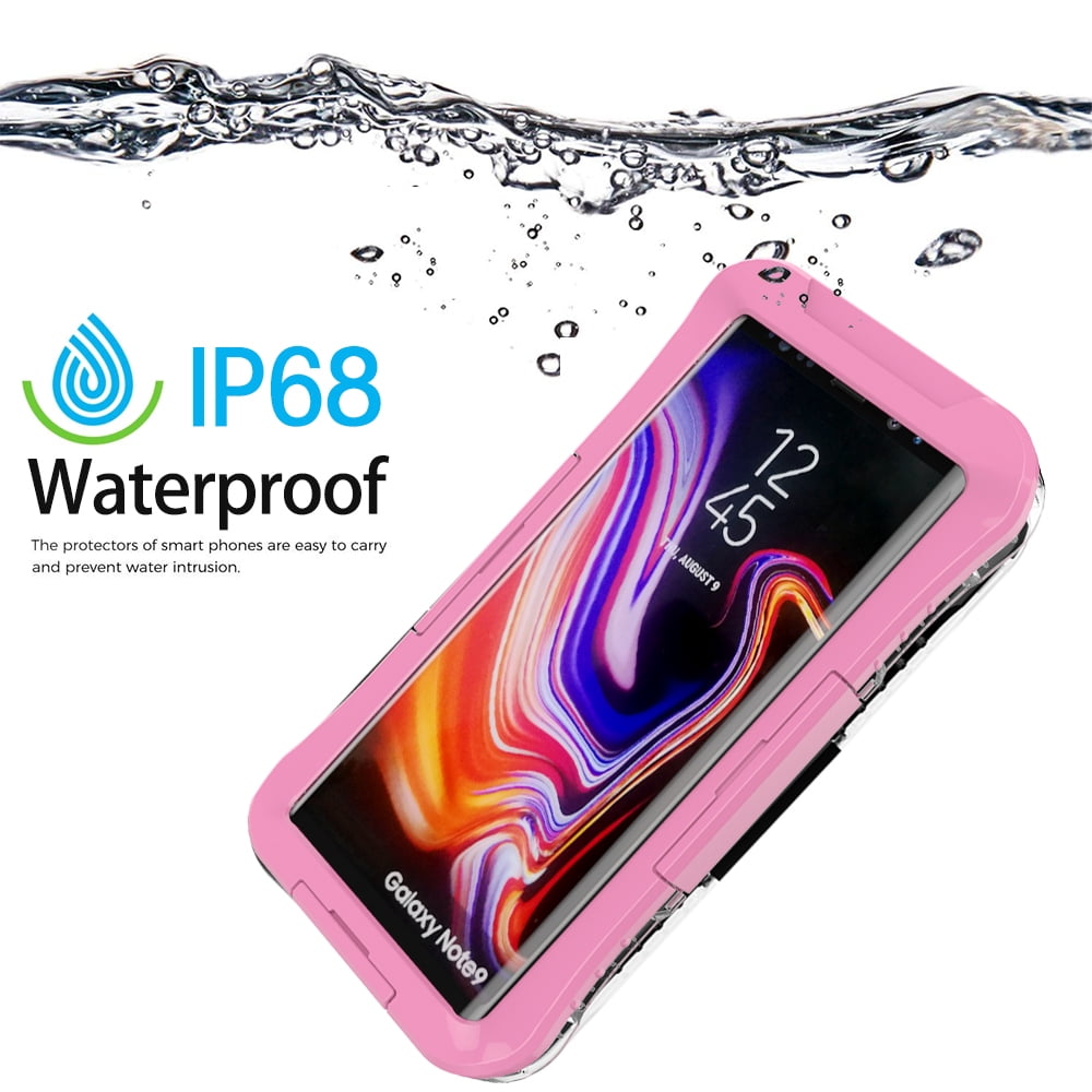 Waterproof Fully Sealed Hard Case For Samsung Galaxy Note 9 With Plastic Screen Protector Cover For Swimming, Beach, Camping, Vacation Outdoor Use (Pink)