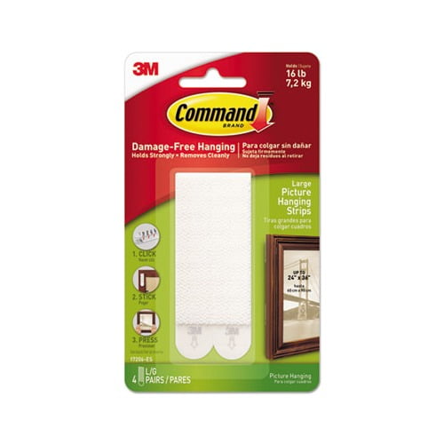 Picture Hanging Strips Removable, 0.5" x 3.63", White, 4 Pairs/Pack