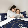 thumbnail image 4 of Feelyou Marine Nautical Sailboat Bedding Comforter Set 7pcs, Navy Abstract Lines King Bedding Sets, Teen Kid Boy Girl Bed Sheets, Super Cozy Room Decor, 4 of 7